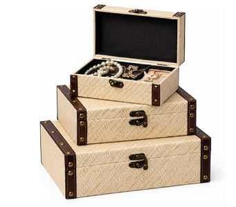 Kit 3 Caixas Decorativas Estilo Baú Vintage